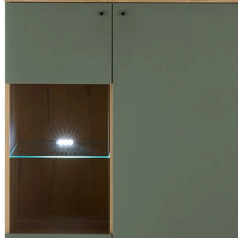 Wohnen Highboard in Graugrün und Wildeiche - Oliva