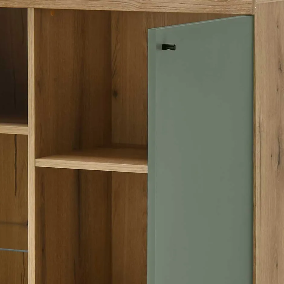 Wohnen Highboard in Graugrün und Wildeiche - Oliva