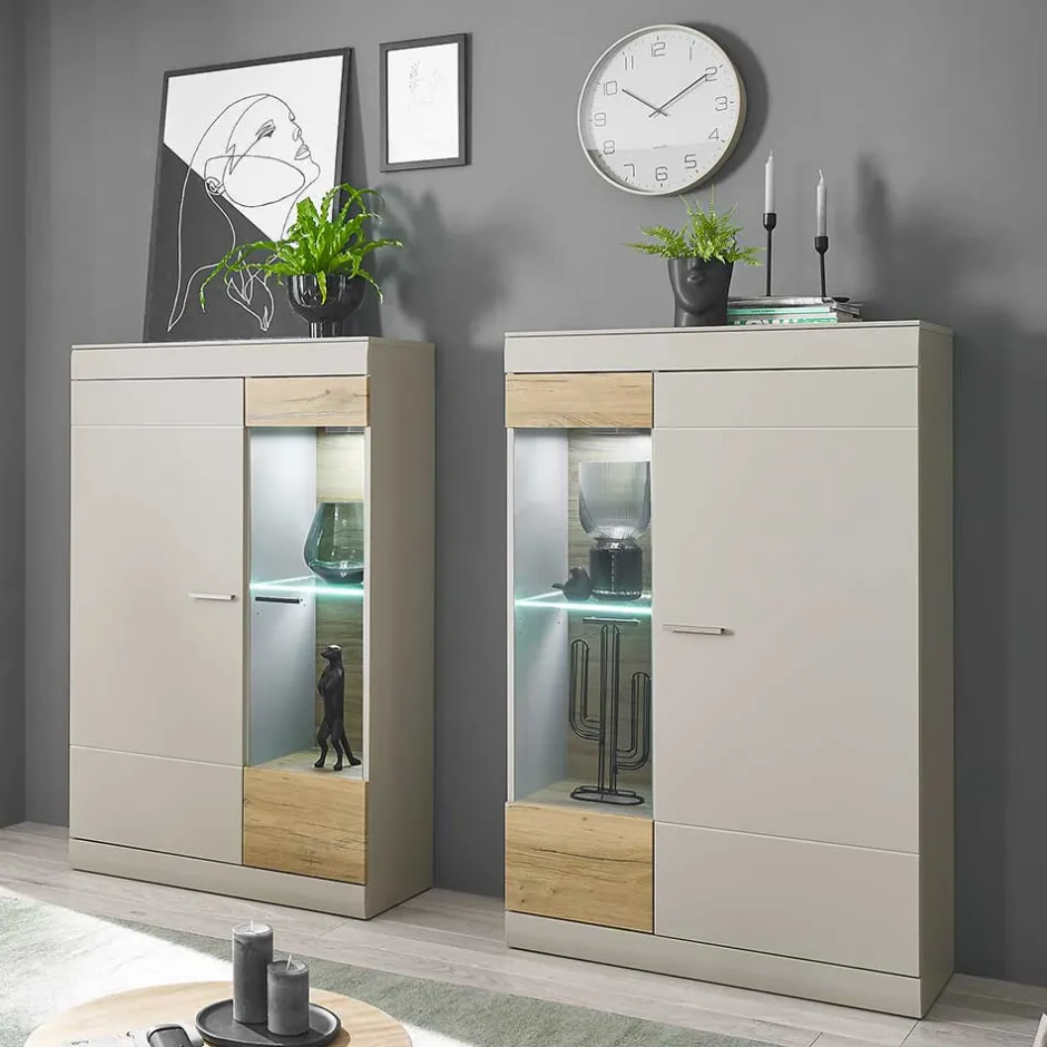 Wohnen Highboard in Hellgrau & Zinneiche NB - Lioscas