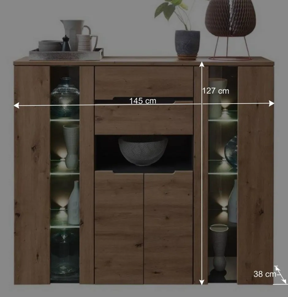 Wohnen Highboard mit Glas & LED Licht - Kuetra