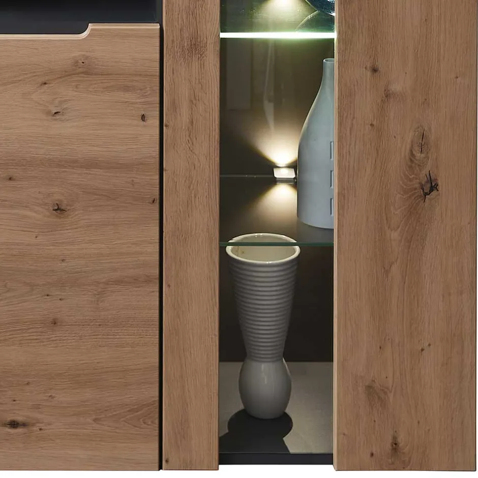 Wohnen Highboard mit Glas & LED Licht - Kuetra