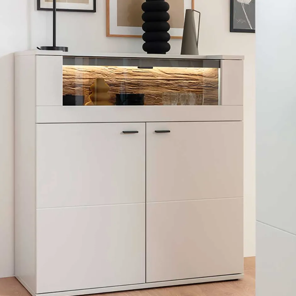 Wohnen Highboard mit Glas Klappe & zwei Türen - Apulco