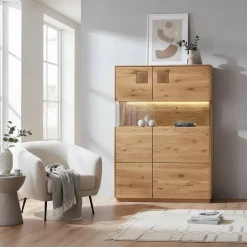 Wohnen Highboard mit Glaseinsatz aus Wildeiche massiv - Millena