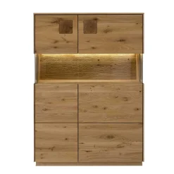 Wohnen Highboard mit Glaseinsatz aus Wildeiche massiv - Millena