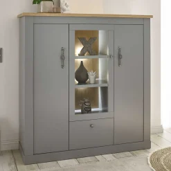 Wohnen Highboard mit Glaseinsatz mit Metallgriffen - Buleta