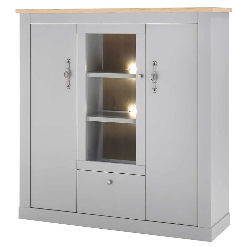 Wohnen Highboard mit Glaseinsatz mit Metallgriffen - Buleta
