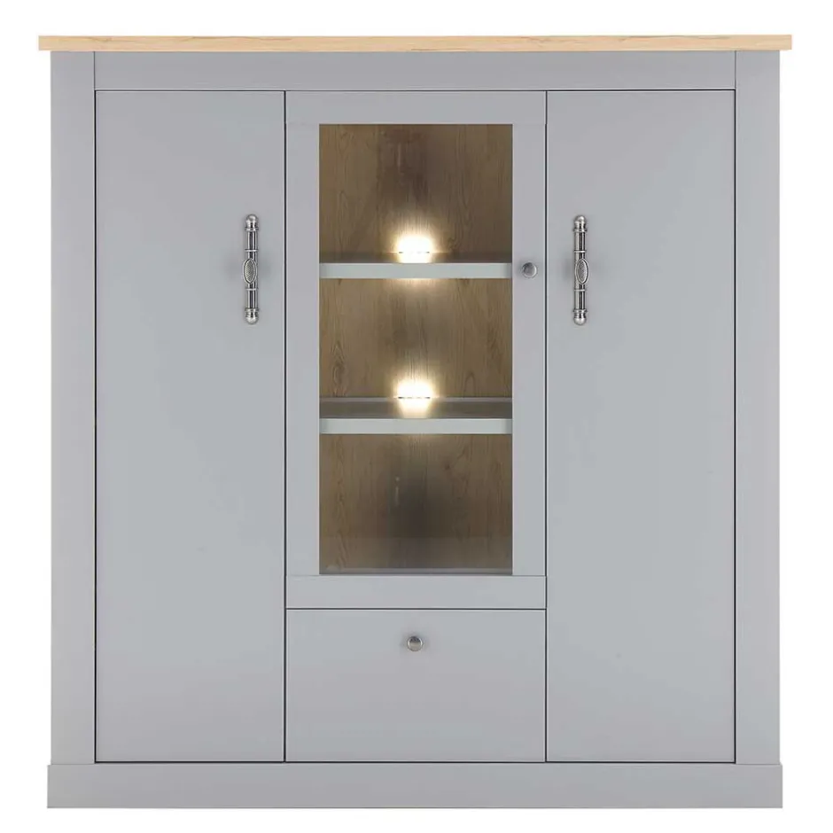 Wohnen Highboard mit Glaseinsatz mit Metallgriffen - Buleta