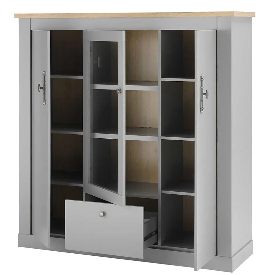 Wohnen Highboard mit Glaseinsatz mit Metallgriffen - Buleta