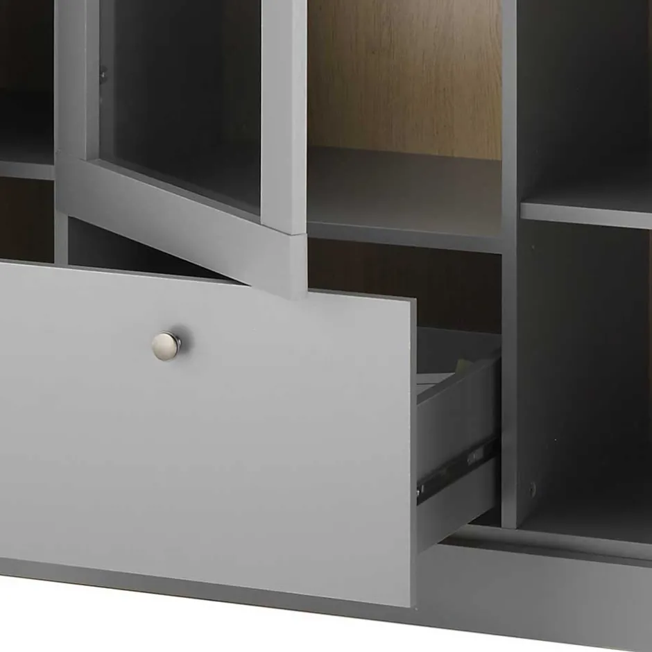 Wohnen Highboard mit Glaseinsatz mit Metallgriffen - Buleta