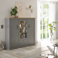 Wohnen Highboard mit Glaseinsatz mit Metallgriffen - Buleta