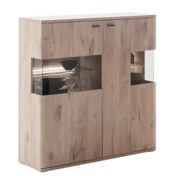 Wohnen Highboard mit Glaseinsätzen 119x121x37 cm - Comrinaca