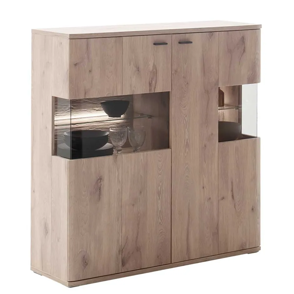 Wohnen Highboard mit Glaseinsätzen 119x121x37 cm - Comrinaca