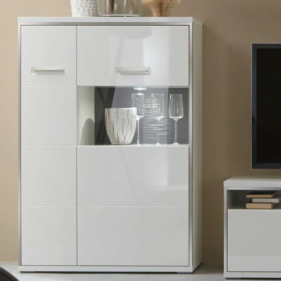 Wohnen Highboard Tacroma in Hochglanz Weiß Glas