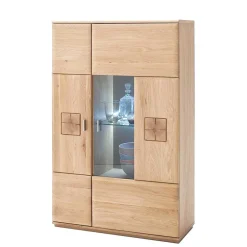 Highboard 2-türig mit Glas-Einsatz Pontros in Eiche Bianco teilmassiv^Wohnen Best