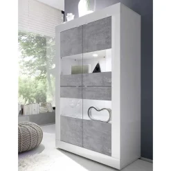 Highboard Vitrine in Beton Optik & Weiß HG - Narandu^Wohnen Discount
