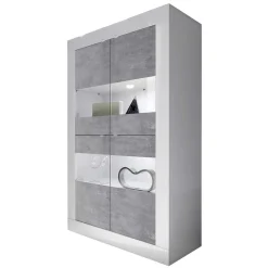 Highboard Vitrine in Beton Optik & Weiß HG - Narandu^Wohnen Discount