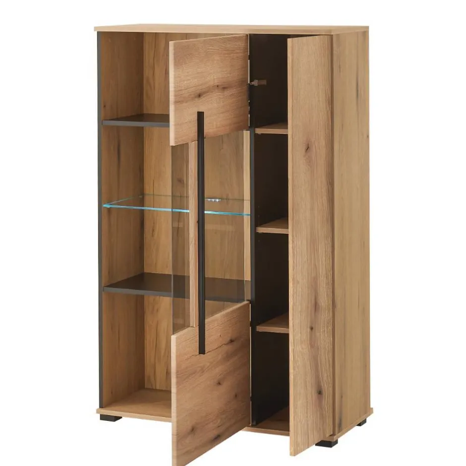 Wohnen Highboard Vitrine in Eiche Dekor - Brocus