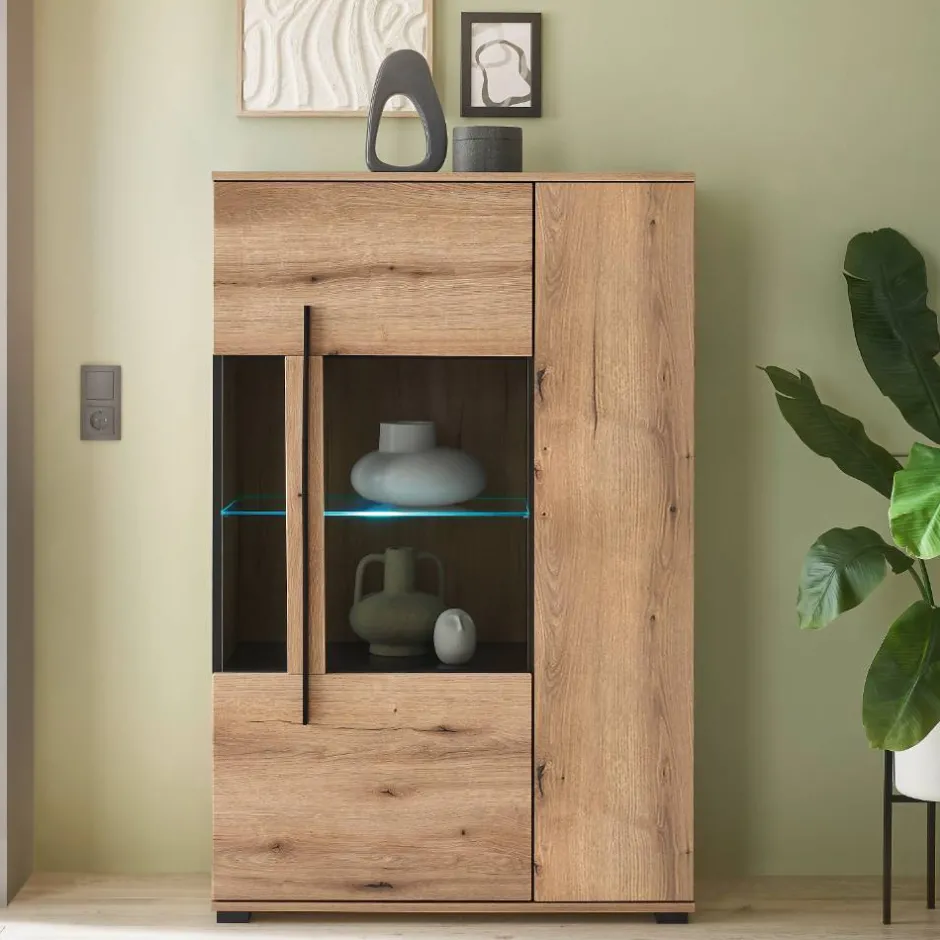 Wohnen Highboard Vitrine in Eiche Dekor - Brocus
