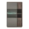 Wohnen Highboard Vitrine in Eiche Dunkel & Grau - Mundo