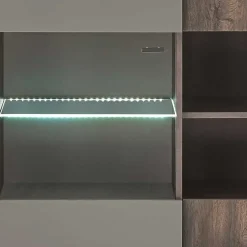 Wohnen Highboard Vitrine in Eiche Dunkel & Grau - Mundo