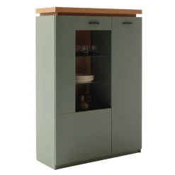 Highboard Vitrine in Graugrün und Eiche - Kwin^Wohnen Discount