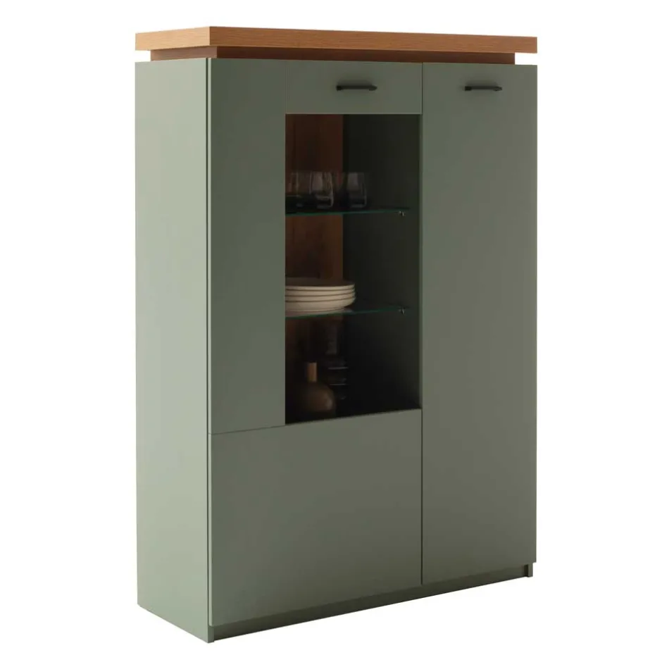 Highboard Vitrine in Graugrün und Eiche - Kwin^Wohnen Discount