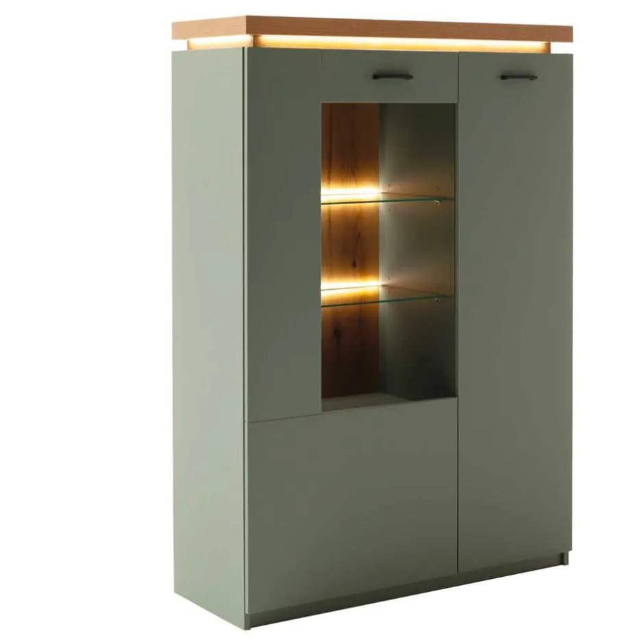 Highboard Vitrine in Graugrün und Eiche - Kwin^Wohnen Discount