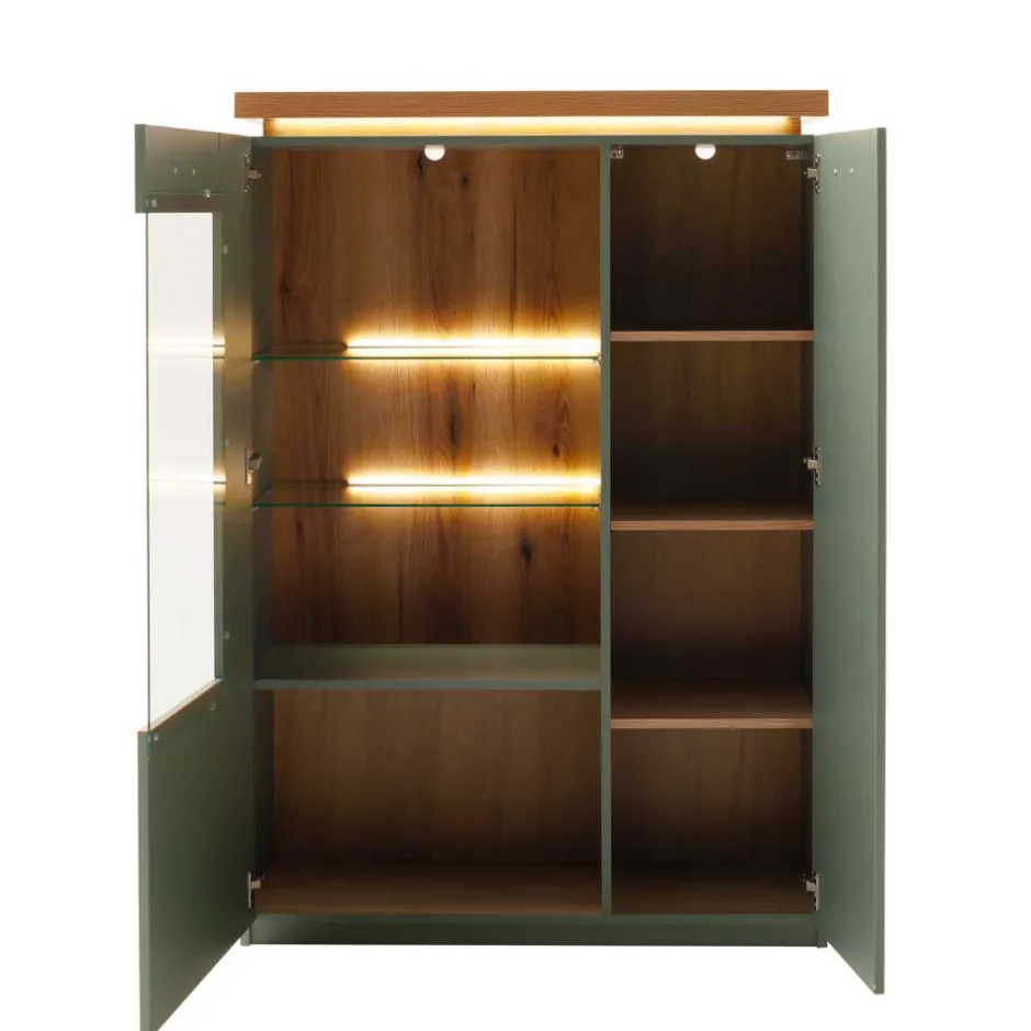 Highboard Vitrine in Graugrün und Eiche - Kwin^Wohnen Discount