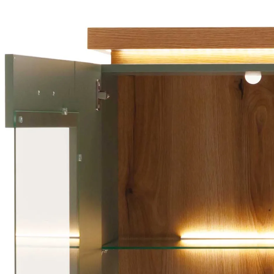 Highboard Vitrine in Graugrün und Eiche - Kwin^Wohnen Discount