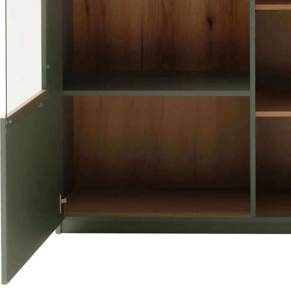 Highboard Vitrine in Graugrün und Eiche - Kwin^Wohnen Discount