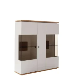 Highboard Vitrine in Soft White und Wildeiche - Yordyn^Wohnen Sale