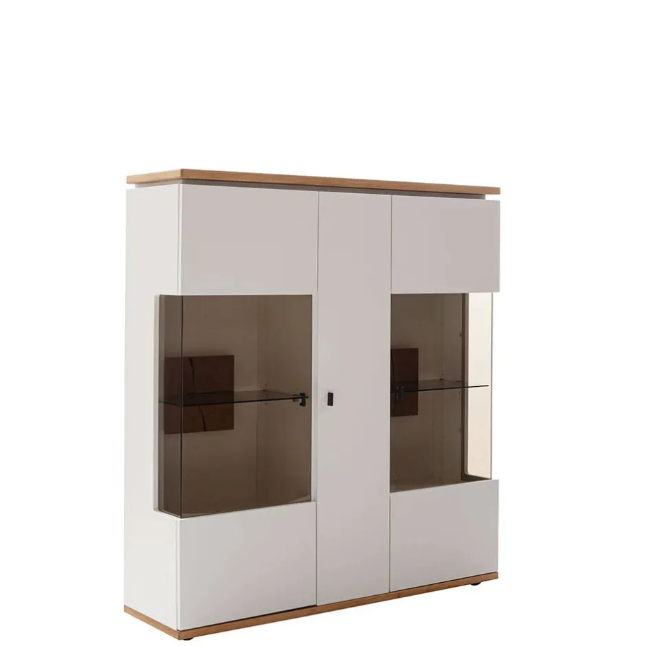 Highboard Vitrine in Soft White und Wildeiche - Yordyn^Wohnen Sale