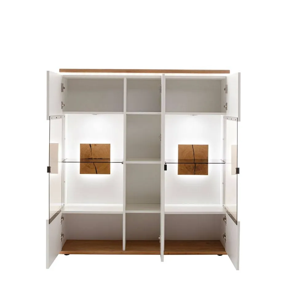 Highboard Vitrine in Soft White und Wildeiche - Yordyn^Wohnen Sale