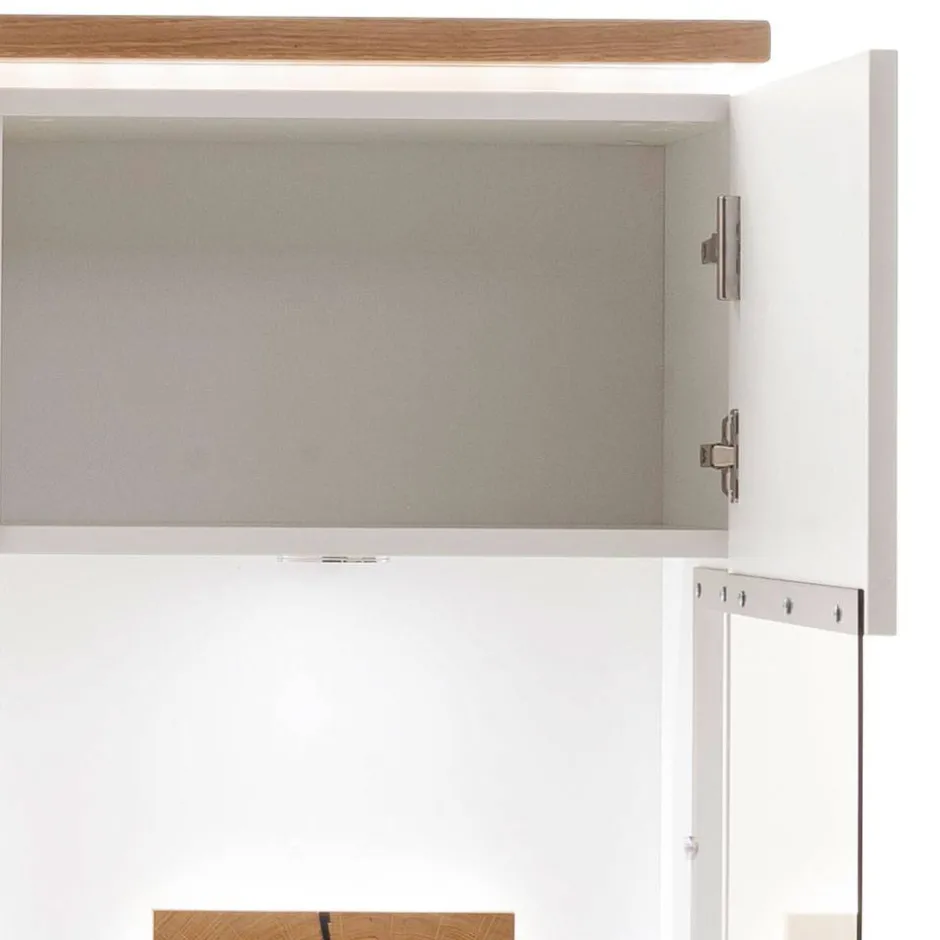Highboard Vitrine in Soft White und Wildeiche - Yordyn^Wohnen Sale