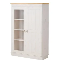 Wohnen Highboard Vitrine in Weiß und Kiefer Honig - Zentra