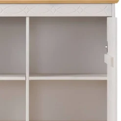 Wohnen Highboard Vitrine in Weiß und Kiefer Honig - Zentra