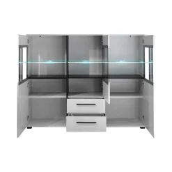 Wohnen Highboard Vitrine Jetongos in Weiß Hochglanz Glas