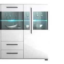 Wohnen Highboard Vitrine Jetongos in Weiß Hochglanz Glas