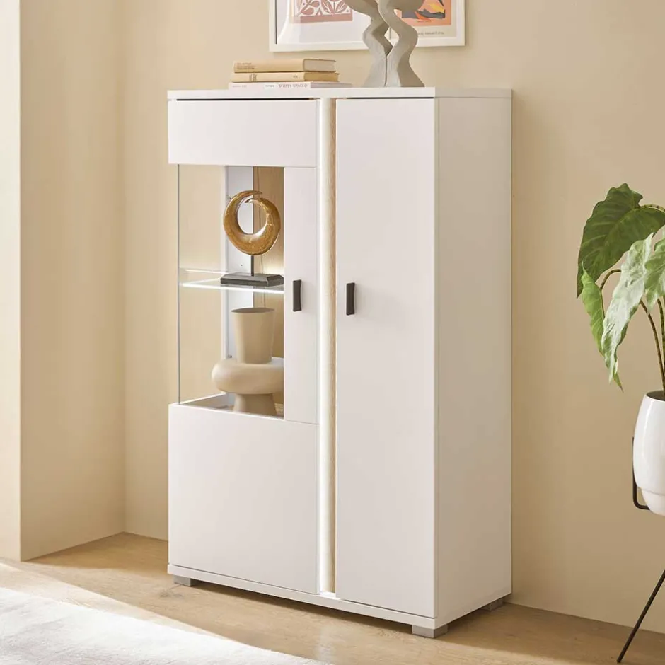 Wohnen Highboard Vitrine mit LED Beleuchtung - Racelyn