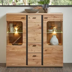 Wohnen Highboard Vitrine mit LED Beleuchtung - Mattadore