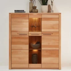 Highboard Vitrinenschrank aus Kernbuche massiv - Amyonta^Wohnen Discount