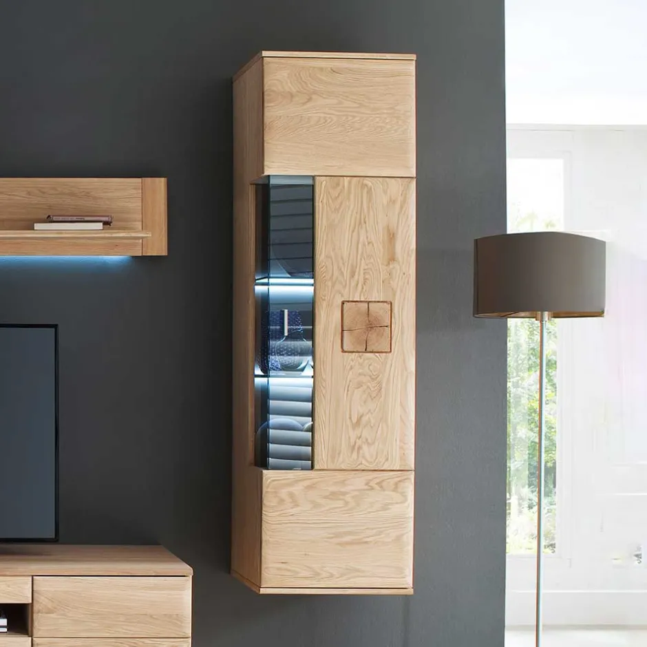 Hängende Vitrine in Eiche Bianco teilmassiv Pontros 1-türig^Wohnen New