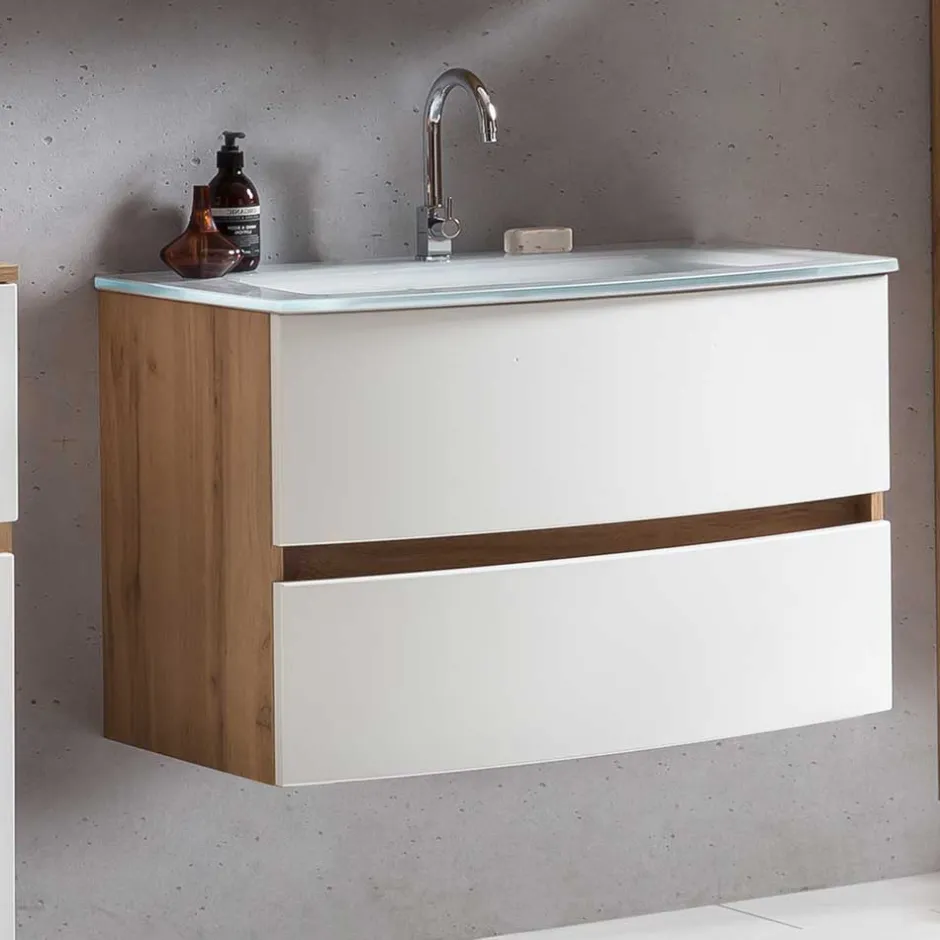 Wohnen Hängender Waschtisch mit Glas Waschbecken - Neuvana