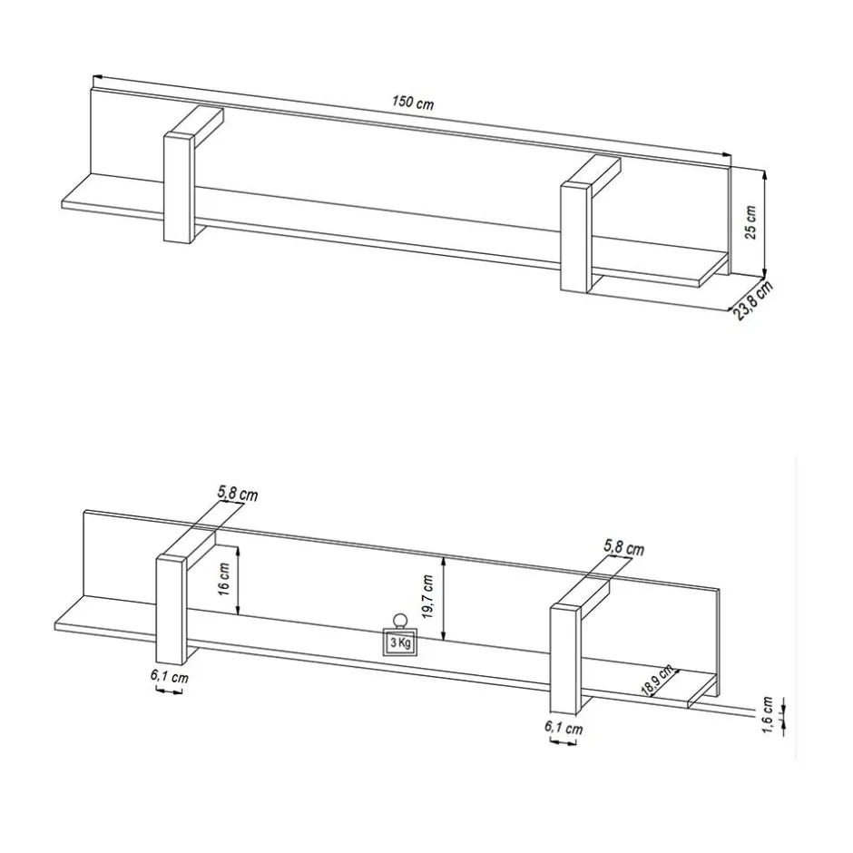 Hängeregal in Schwarz - 180 cm - Dudleys^Wohnen Online