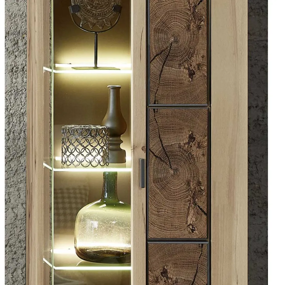 Wohnen Hängevitrine in Wildeiche Holzoptik - Iniaco