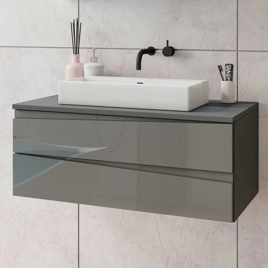 Hänge-Waschtisch in Anthrazit mit Hochglanz Front - Hatai^Wohnen Discount