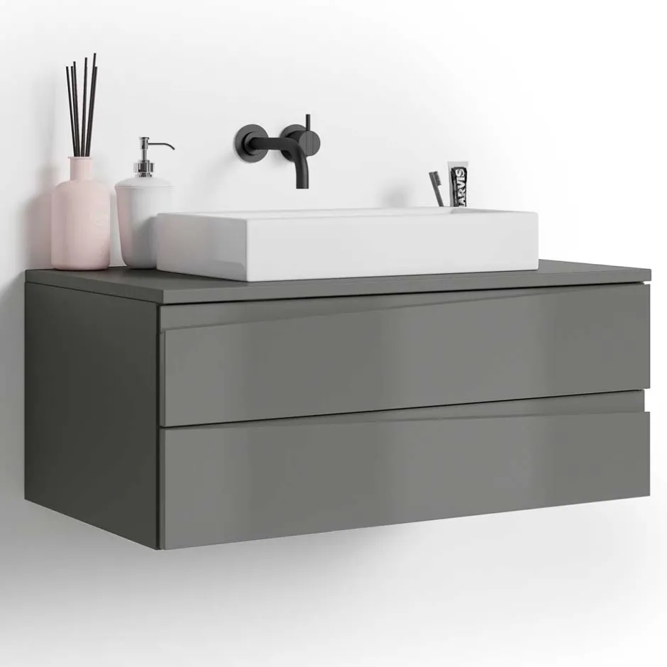 Hänge-Waschtisch in Anthrazit mit Hochglanz Front - Hatai^Wohnen Discount