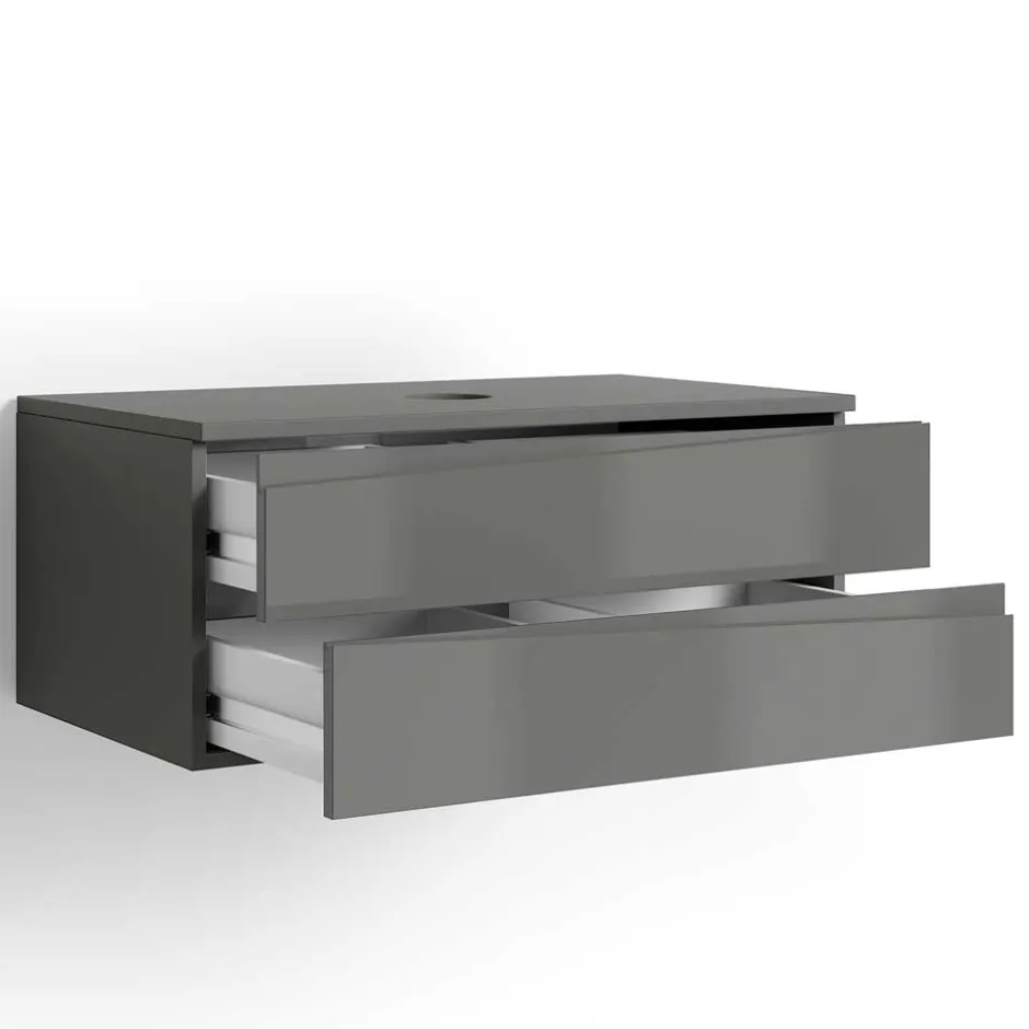 Hänge-Waschtisch in Anthrazit mit Hochglanz Front - Hatai^Wohnen Discount
