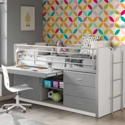 Kinder Wohnen Hochbett Boro in Weiß-Grau