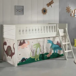 Kinder Wohnen Hochbett Dinos in Weiß - Synaro